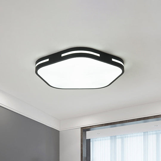 Modern Black/White Flush Mount Led Ceiling Light With Acrylic Pentagram Shade - 15/18.5 Width