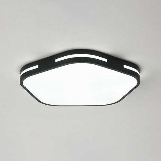 Modern Black/White Flush Mount LED Ceiling Light with Acrylic Pentagram Shade - 15"/18.5" Width