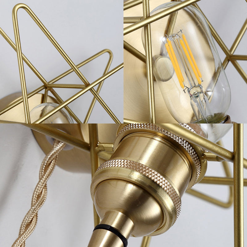 Golden Metallic Wire Frame Wall Sconce For Baby Room Or Bathroom