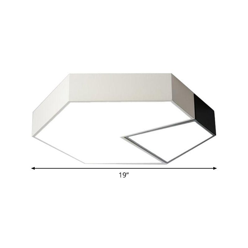 Hexagonal LED Ceiling Fixture - Modern Black and White Color-Block Design - 15"/19" Sizes - Flush Mount - White/3 Color Light