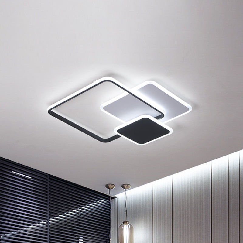 Contemporary 3-Layer Square Acrylic Flushmount LED Ceiling Light in Black/White, 19.5"/23.5" Wide