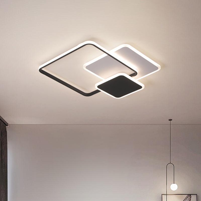 Contemporary 3-Layer Square Acrylic Flushmount LED Ceiling Light in Black/White, 19.5"/23.5" Wide