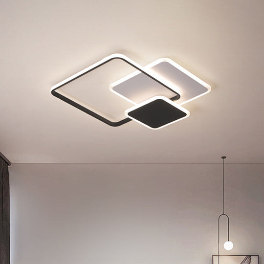 Contemporary 3-Layer Square Acrylic Flushmount Led Ceiling Light In Black/White 19.5/23.5 Wide