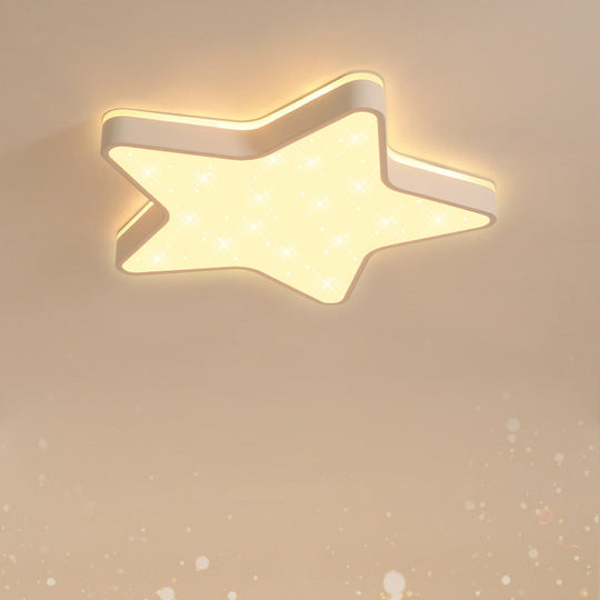 Cartoon Star Led Flush Mount Ceiling Light For Childrens Bedroom In Warm/White (Pink/Blue/White)