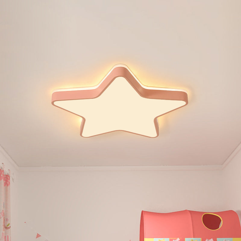 Cartoon Star LED Flush Mount Ceiling Light for Children's Bedroom in Warm/White Light (Pink/Blue/White)