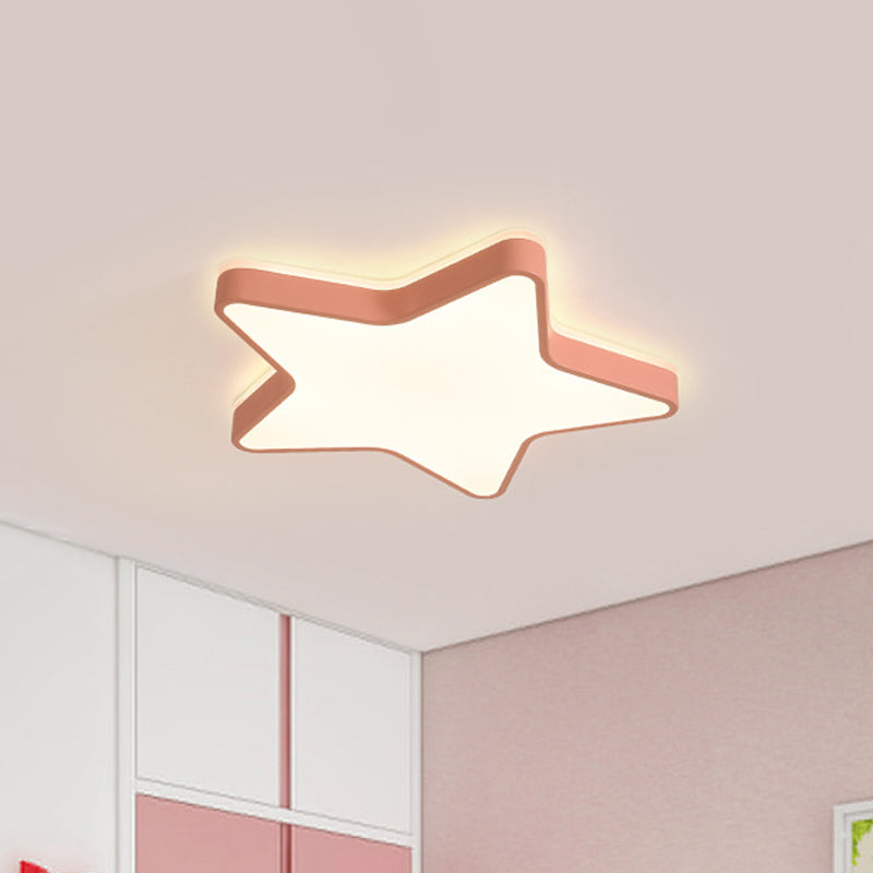 Cartoon Star LED Flush Mount Ceiling Light for Children's Bedroom in Warm/White Light (Pink/Blue/White)