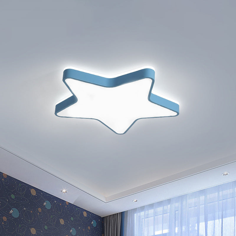 Cartoon Star LED Flush Mount Ceiling Light for Children's Bedroom in Warm/White Light (Pink/Blue/White)