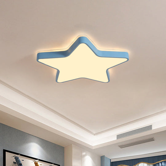 Cartoon Star LED Flush Mount Ceiling Light for Children's Bedroom in Warm/White Light (Pink/Blue/White)