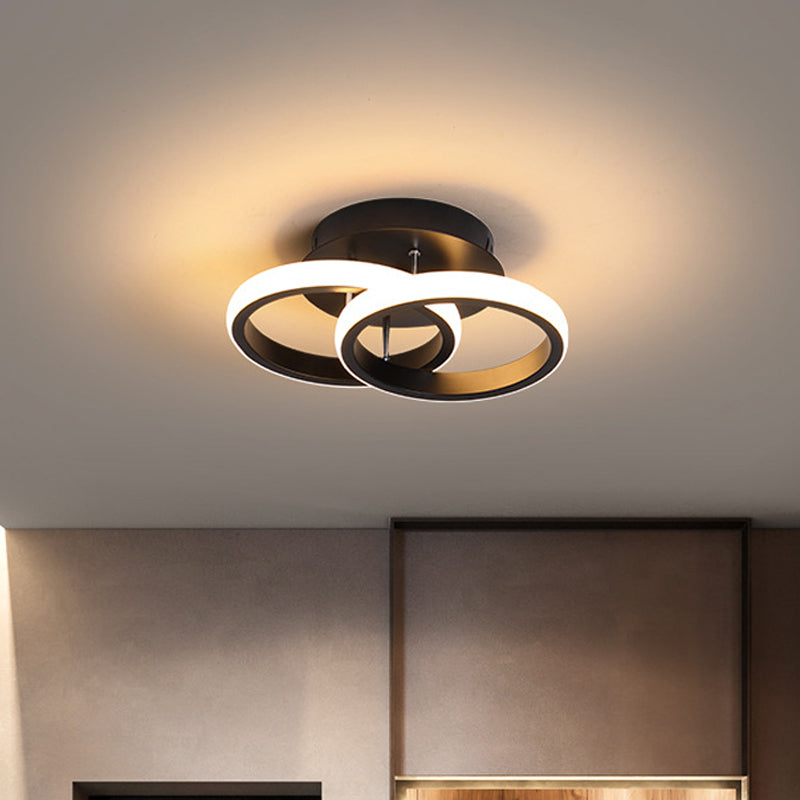 Modern Metal Small Ceiling Lamp - Round/Square/Moon Shape Led Semi Flush Mount Lighting For Corridor