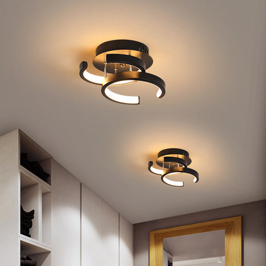 Modern Metal Small Ceiling Lamp - Round/Square/Moon Shape Led Semi Flush Mount Lighting For Corridor