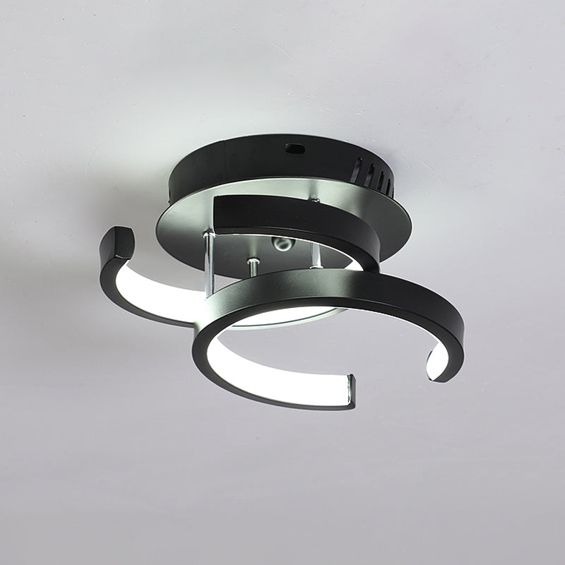 Modern Metal Small Ceiling Lamp - Round/Square/Moon Shape, LED Semi Flush Mount Lighting for Corridor - Black/White