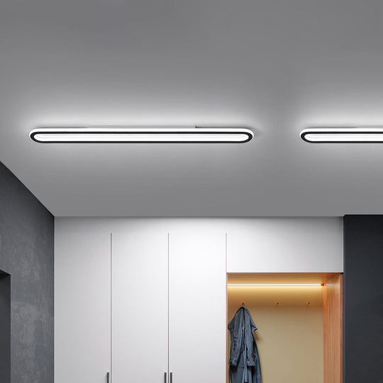 Sleek Black Slim Ceiling Mount Light - Acrylic 16"/23.5"/39" L LED Corridor Flushmount Lighting - Warm/White Light