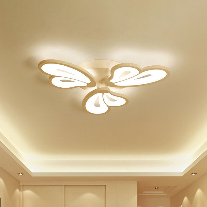 Contemporary White Butterfly Wing Ceiling Flush Light With Warm/White - Ideal For Hotels