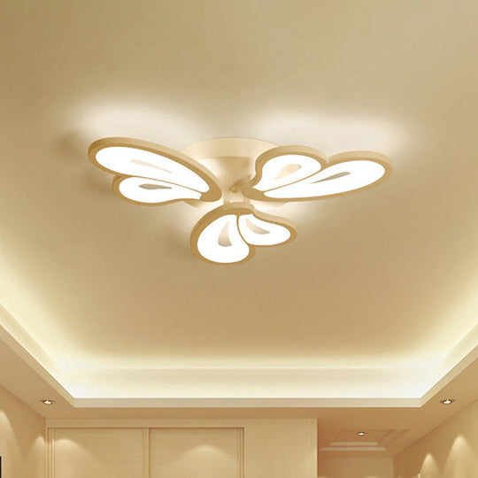 Contemporary White Butterfly Wing Ceiling Flush Light With Warm/White - Ideal For Hotels