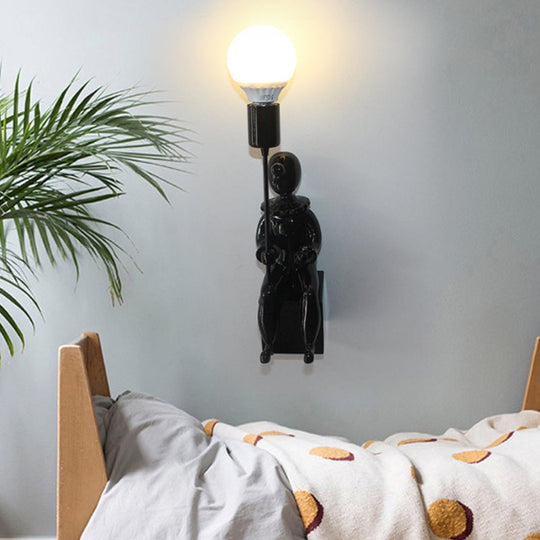 Modern Monochrome Boy Wall Light For Bedroom - Resin 1 Head Lamp