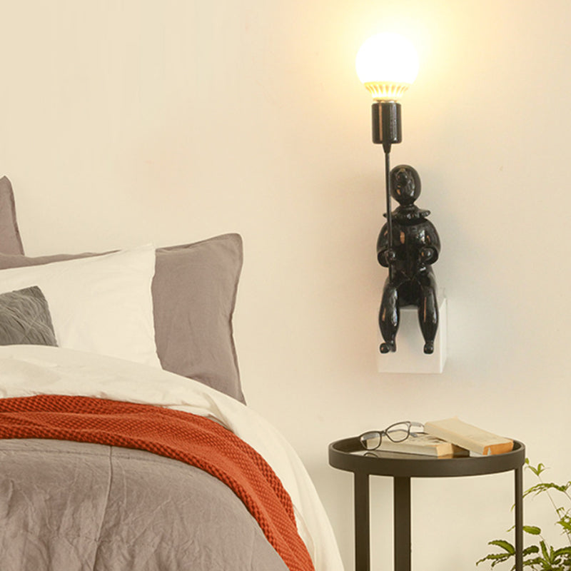 Modern Monochrome Boy Wall Light For Bedroom - Resin 1 Head Lamp