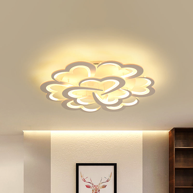 Modern Blooming Flower Ceiling Lamp With Led Lights In Warm/White Light - Semi Flush Mount 9 / White