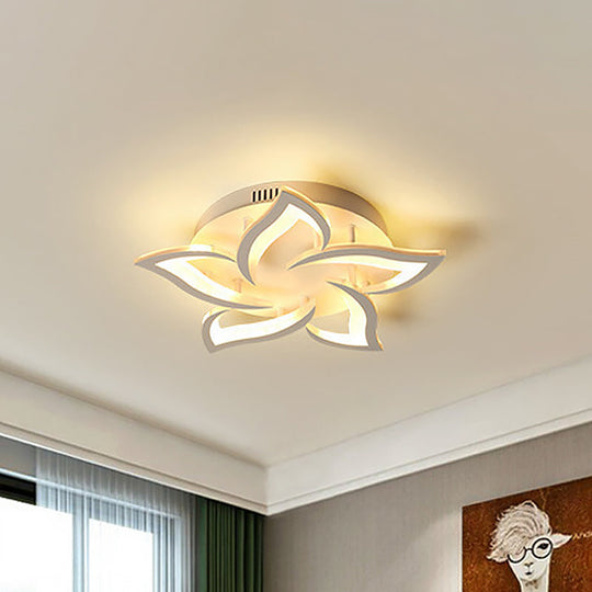 Semi Mount Floral Office Ceiling Flush Light With Acrylic Shade Modernist Design (5/10/14 Bulbs) In