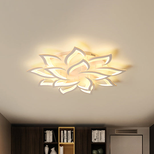 Semi Mount Floral Office Ceiling Flush Light With Acrylic Shade Modernist Design (5/10/14 Bulbs) In