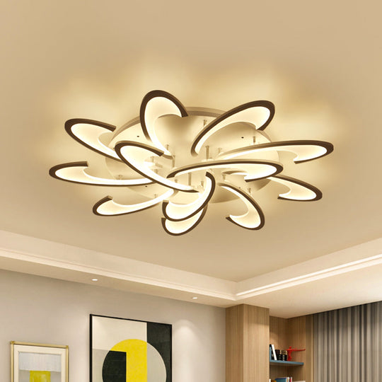 Modern Acrylic Flower Semi Flush Mount Lamp - 6/12-Head Warm/White Light White Ceiling Lighting For