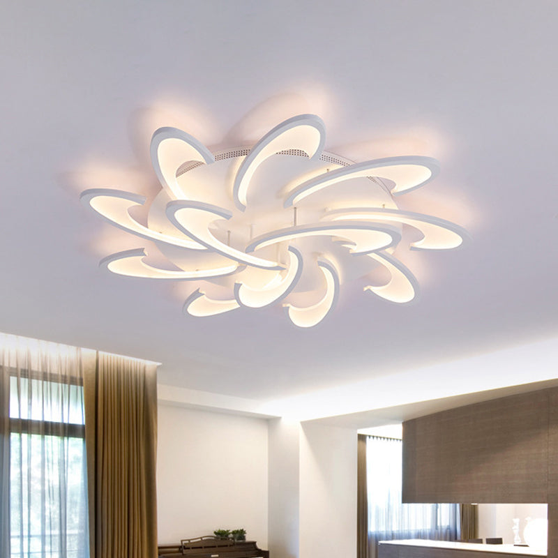 Modern Acrylic Flower Semi Flush Mount Lamp - 6/12-Head Warm/White Light White Ceiling Lighting For