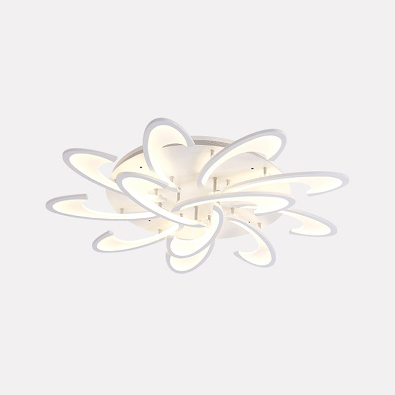 Modern Acrylic Flower Semi Flush Mount Lamp - 6/12-Head Warm/White Light White Ceiling Lighting For