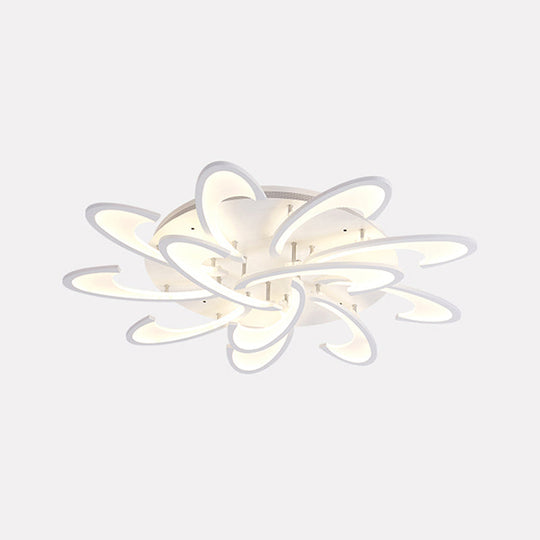 Modern Acrylic Flower Semi Flush Mount Lamp - 6/12-Head Warm/White Light White Ceiling Lighting For