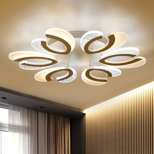 Modern White Coral Led Ceiling Lamp With Acrylic Shade - Stylish Semi Flush Light (4/6/12 Lights