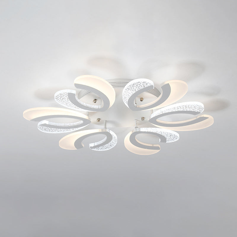 Modern White Coral Led Ceiling Lamp With Acrylic Shade - Stylish Semi Flush Light (4/6/12 Lights