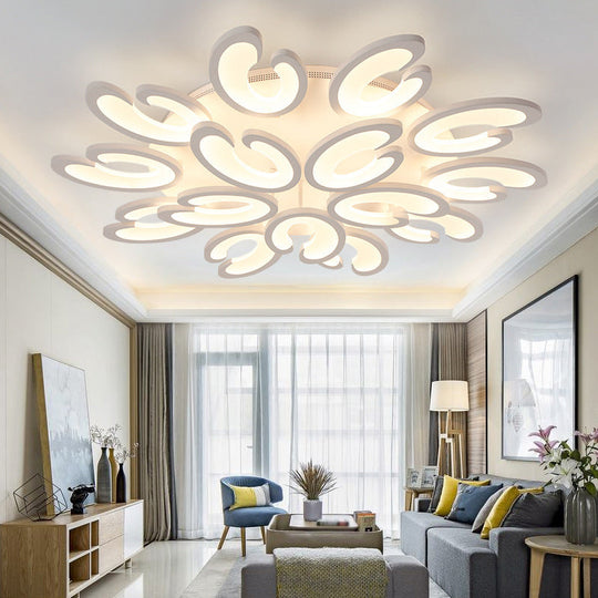 Contemporary Petal Semi Flush Chandelier: Acrylic 6/9/15-Bulb Ceiling Mount Light For Living Rooms