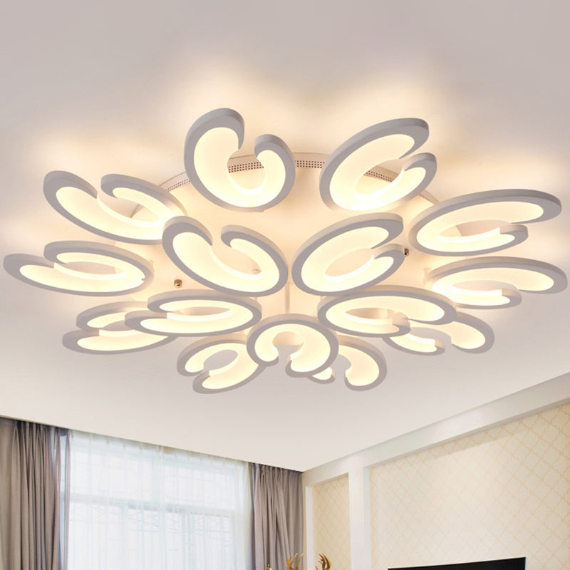 Contemporary Petal Semi Flush Chandelier: Acrylic 6/9/15-Bulb Ceiling Mount Light For Living Rooms