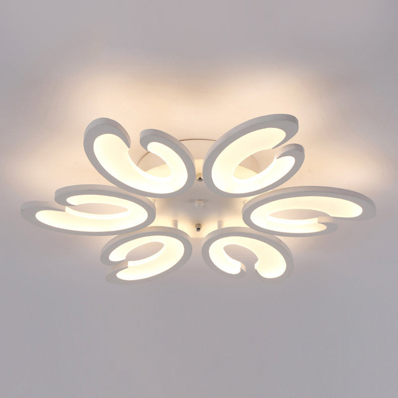 Contemporary Petal Semi Flush Chandelier: Acrylic 6/9/15-Bulb Ceiling Mount Light For Living Rooms