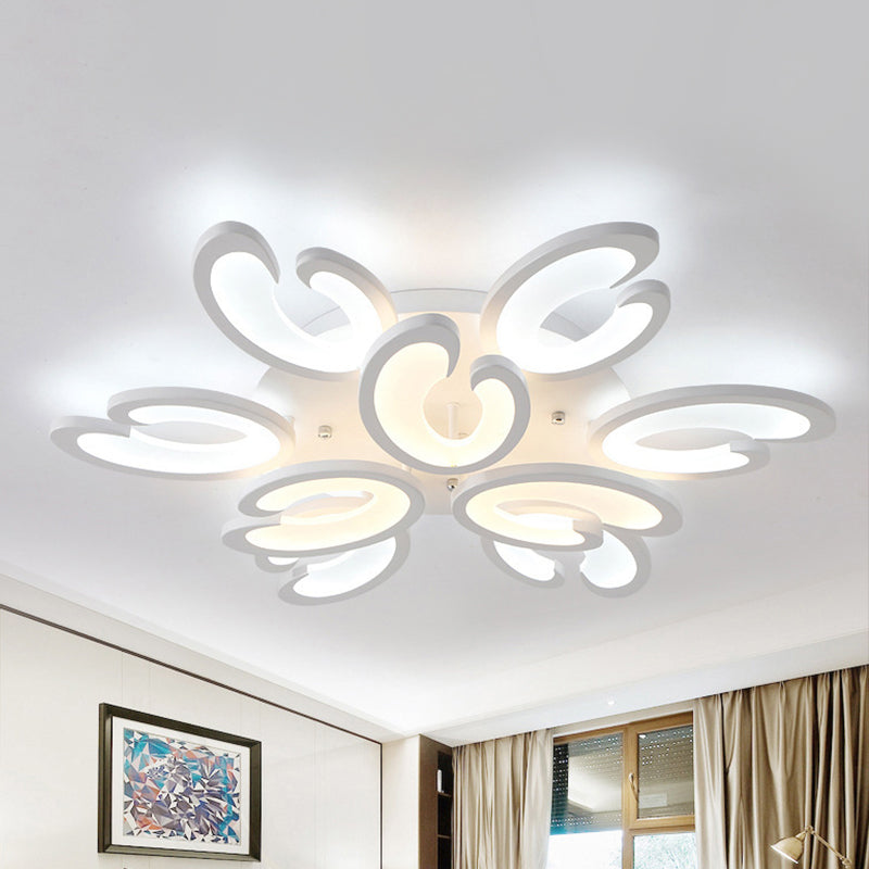 Contemporary Petal Semi Flush Chandelier: Acrylic 6/9/15-Bulb Ceiling Mount Light For Living Rooms