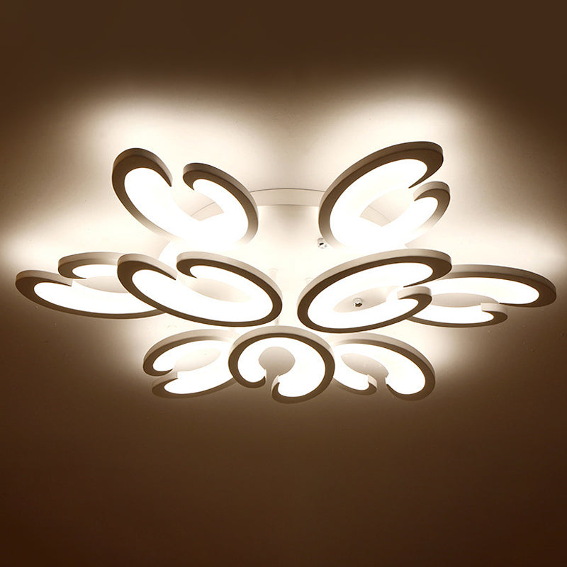 Contemporary Petal Semi Flush Chandelier: Acrylic 6/9/15-Bulb Ceiling Mount Light For Living Rooms