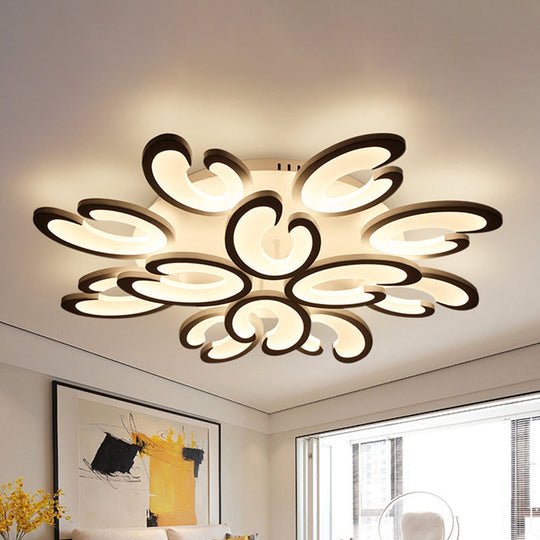 Contemporary Petal Semi Flush Chandelier: Acrylic 6/9/15-Bulb Ceiling Mount Light For Living Rooms