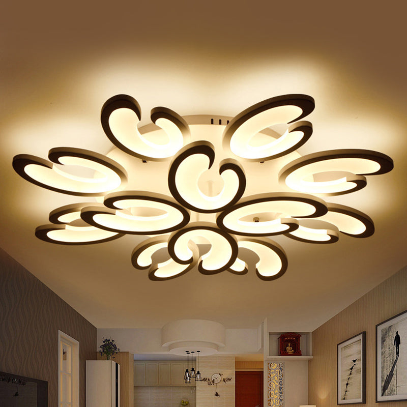 Contemporary Petal Semi Flush Chandelier: Acrylic 6/9/15-Bulb Ceiling Mount Light For Living Rooms