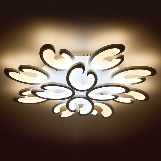 Contemporary Petal Semi Flush Chandelier: Acrylic 6/9/15-Bulb Ceiling Mount Light For Living Rooms