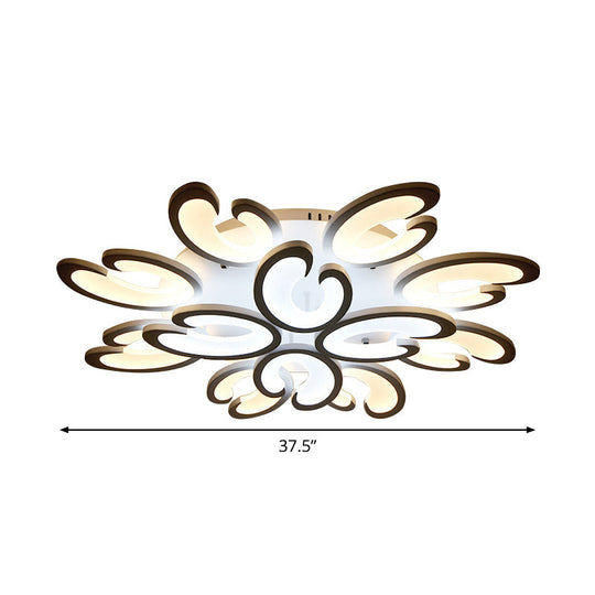 Contemporary Petal Semi Flush Chandelier: Acrylic 6/9/15-Bulb Ceiling Mount Light For Living Rooms