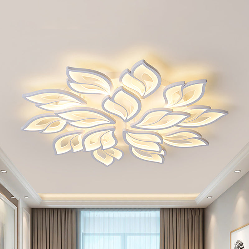 Foliage Semi-Mount Bedroom Light With 9/12/15 Acrylic Lights In Warm/White - Modern Ceiling Lamp