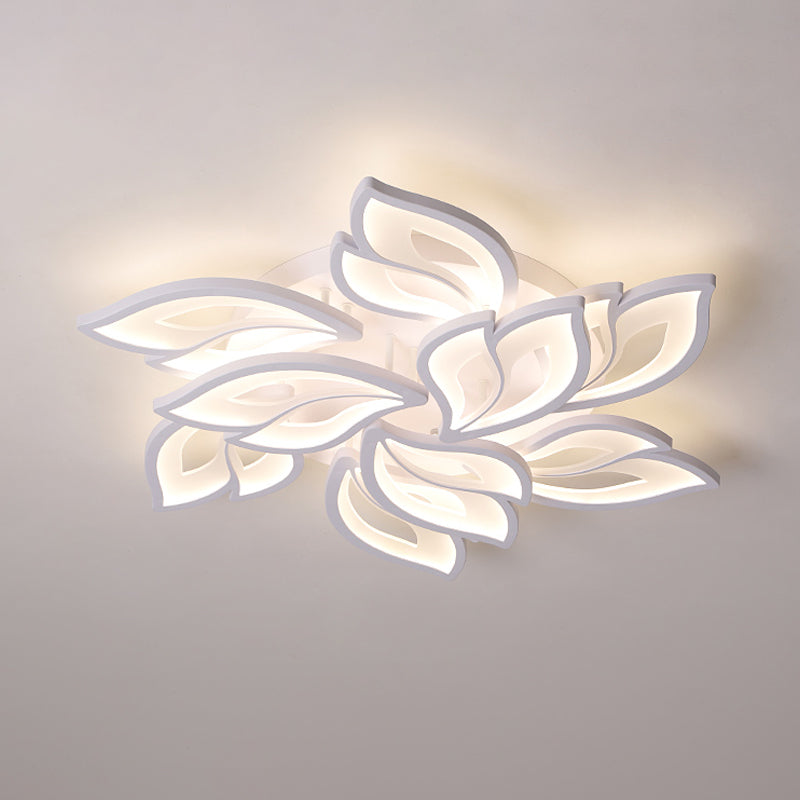 Foliage Semi-Mount Bedroom Light With 9/12/15 Acrylic Lights In Warm/White - Modern Ceiling Lamp