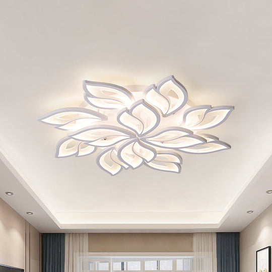 Foliage Semi-Mount Bedroom Light With 9/12/15 Acrylic Lights In Warm/White - Modern Ceiling Lamp