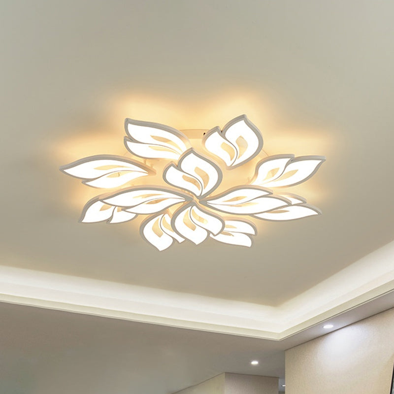 Foliage Semi-Mount Bedroom Light With 9/12/15 Acrylic Lights In Warm/White - Modern Ceiling Lamp