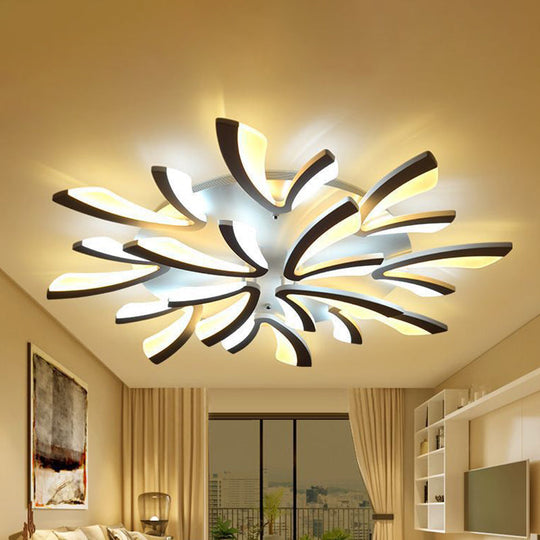 Modern Coral Semi Flush Mount Ceiling Light - 3/5/12-Head Acrylic Flushmount In Warm/White