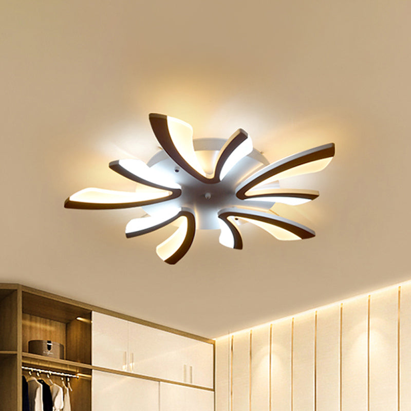 Modern Coral Semi Flush Mount Ceiling Light - 3/5/12-Head Acrylic Flushmount In Warm/White