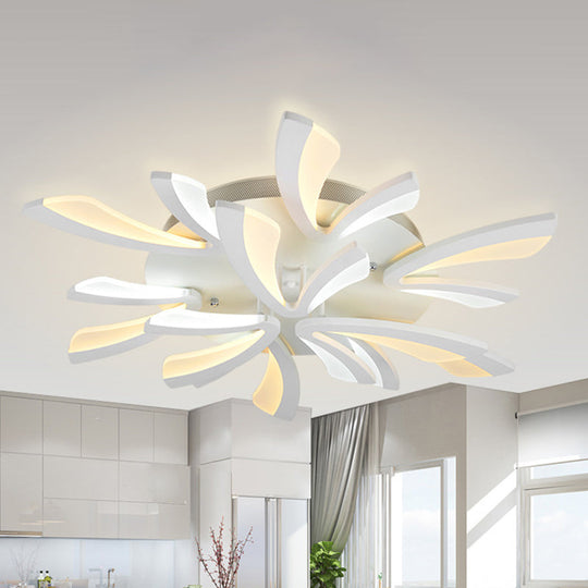 Modern Coral Semi Flush Mount Ceiling Light - 3/5/12-Head Acrylic Flushmount In Warm/White 9 / White