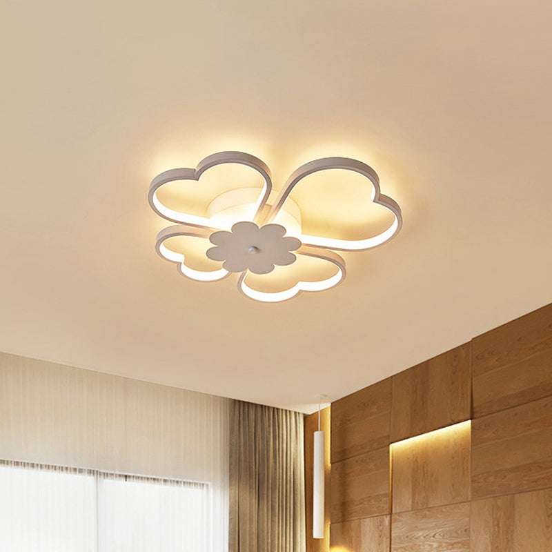 Modern White Flower Ceiling Flush Light - Led Aluminum Mount Lamp In Warm/White 19.5/23.5 Wide