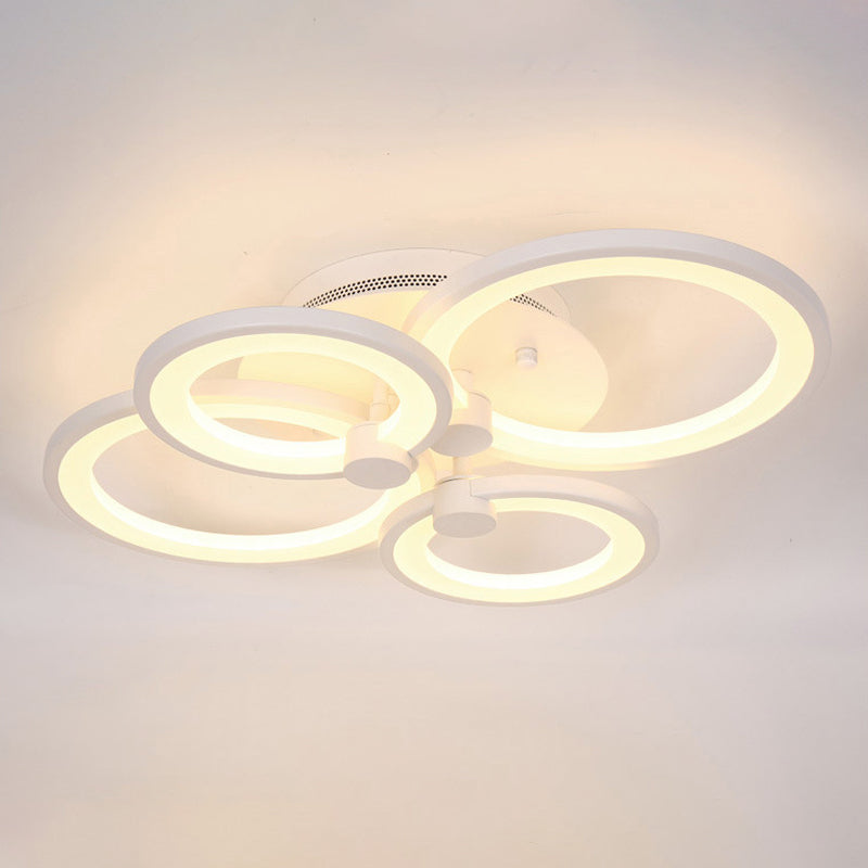 Modernist Metal Ceiling Lighting: Multi-Ring Led Semi Flush Light In Black/White Ideal For Living