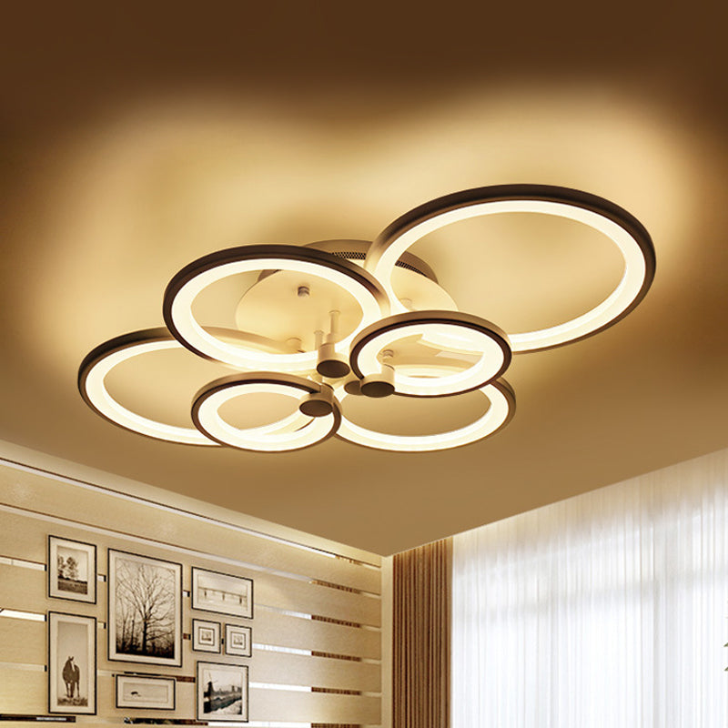 Modernist Metal Ceiling Lighting: Multi-Ring Led Semi Flush Light In Black/White Ideal For Living