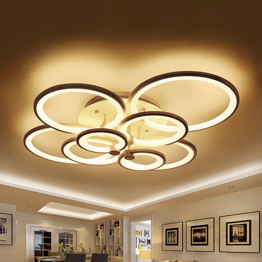 Modernist Metal Ceiling Lighting: Multi-Ring Led Semi Flush Light In Black/White Ideal For Living