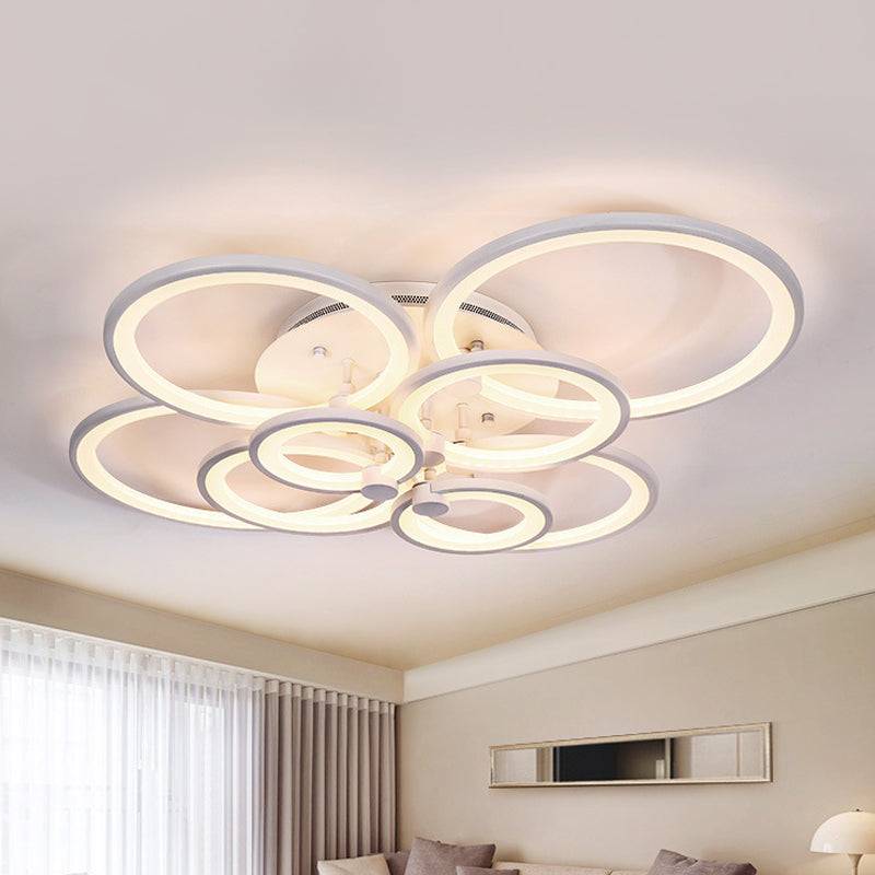 Modernist Metal Ceiling Lighting: Multi-Ring Led Semi Flush Light In Black/White Ideal For Living